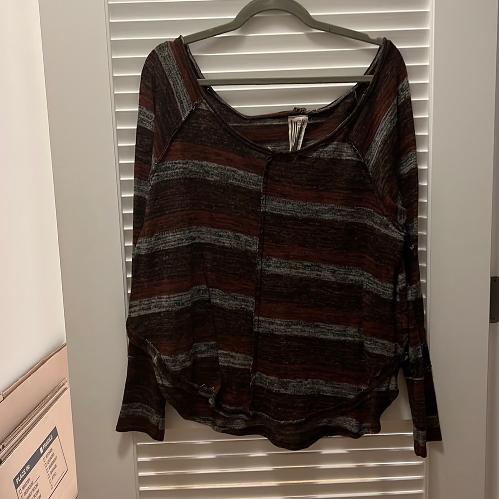 Free People wide neck striped sweater with bell sleeve
